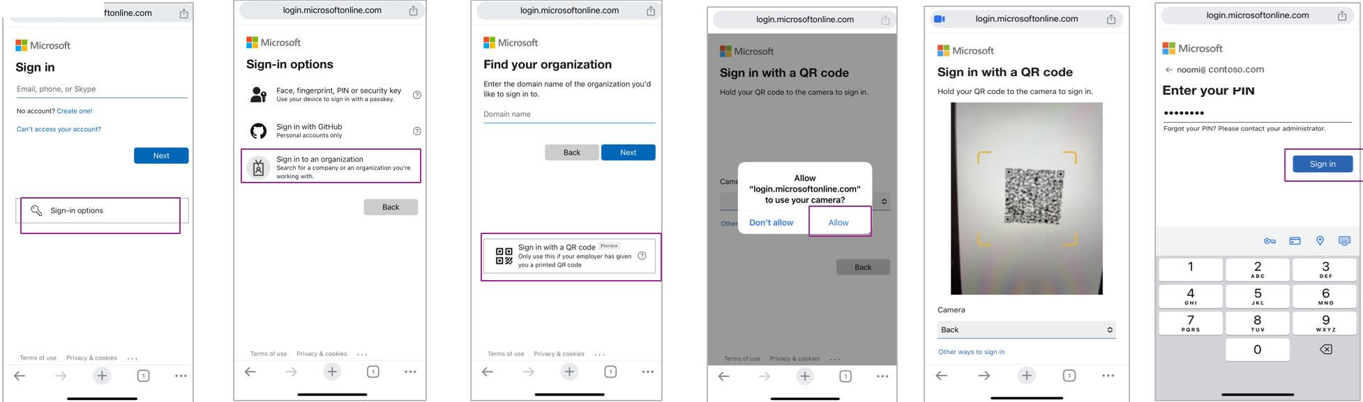 Screenshot che mostra l'esperienza di accesso Web.