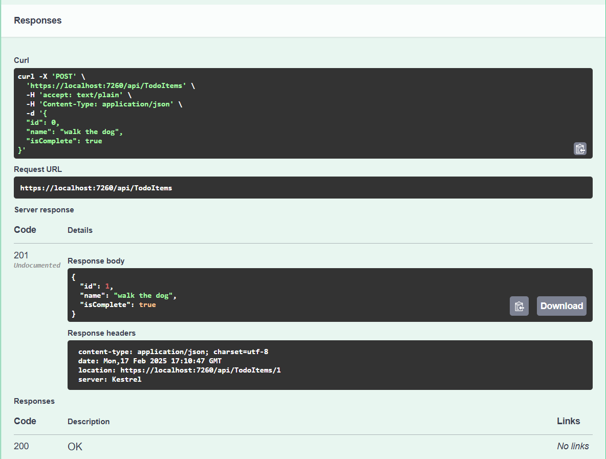 Swagger con risposta Post
