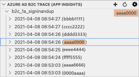 Screenshot della traccia esploratore filtro di evidenziazione dell'estensione di Azure AD B2C.