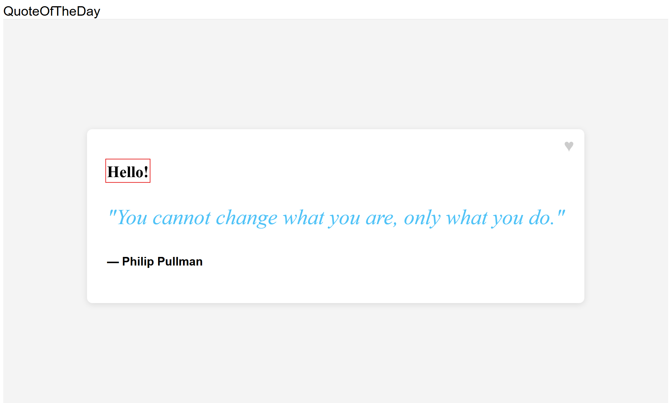Screenshot dell'app Citazione del giorno, che mostra un semplice messaggio di saluto per l'utente.
