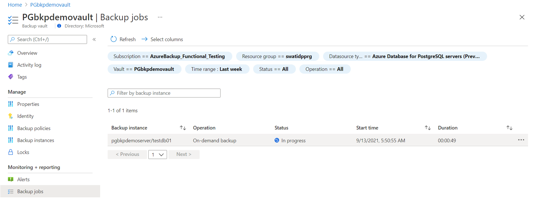 Screenshot che mostra un processo attivato rilevato nel riquadro per i processi di backup.