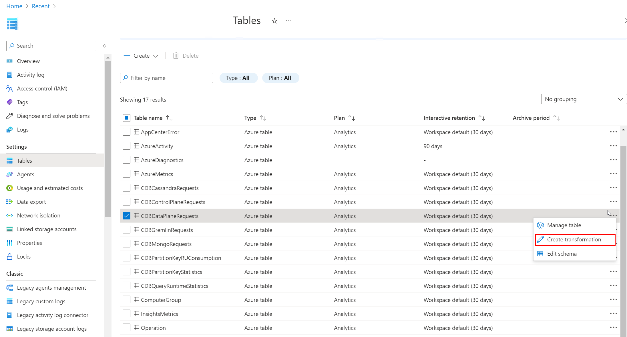 Screenshot che mostra la creazione di una nuova trasformazione.
