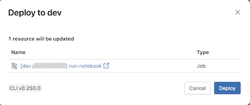 Finestra di dialogo Distribuisci in dev