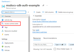 Screenshot che mostra la posizione della voce di menu Controllo di accesso nel menu a sinistra di un gruppo di risorse di Azure.
