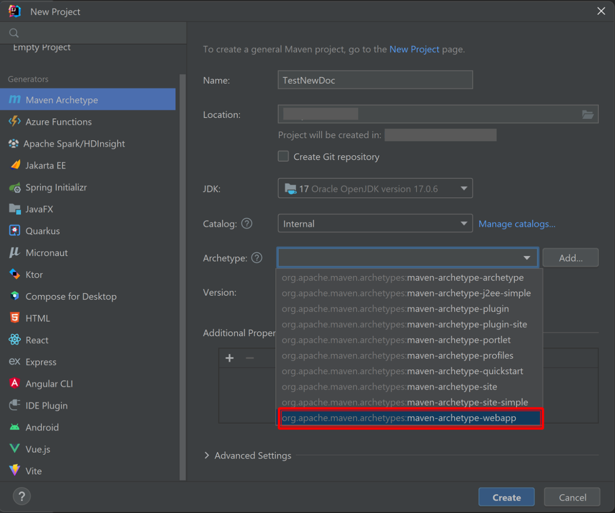 Selezionare l'opzione maven-archetype-webapp.
