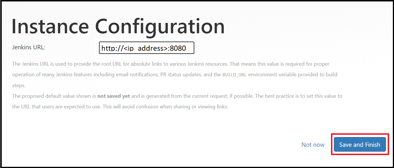 Pagina di conferma per la configurazione dell'istanza