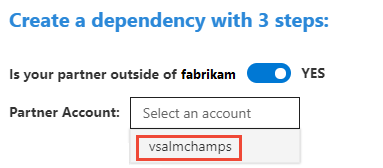 Screenshot della finestra di dialogo Creazione dipendenza, Scegli account partner.