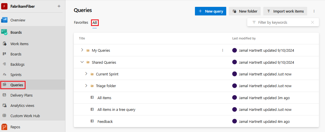 Screenshot della pagina delle query.