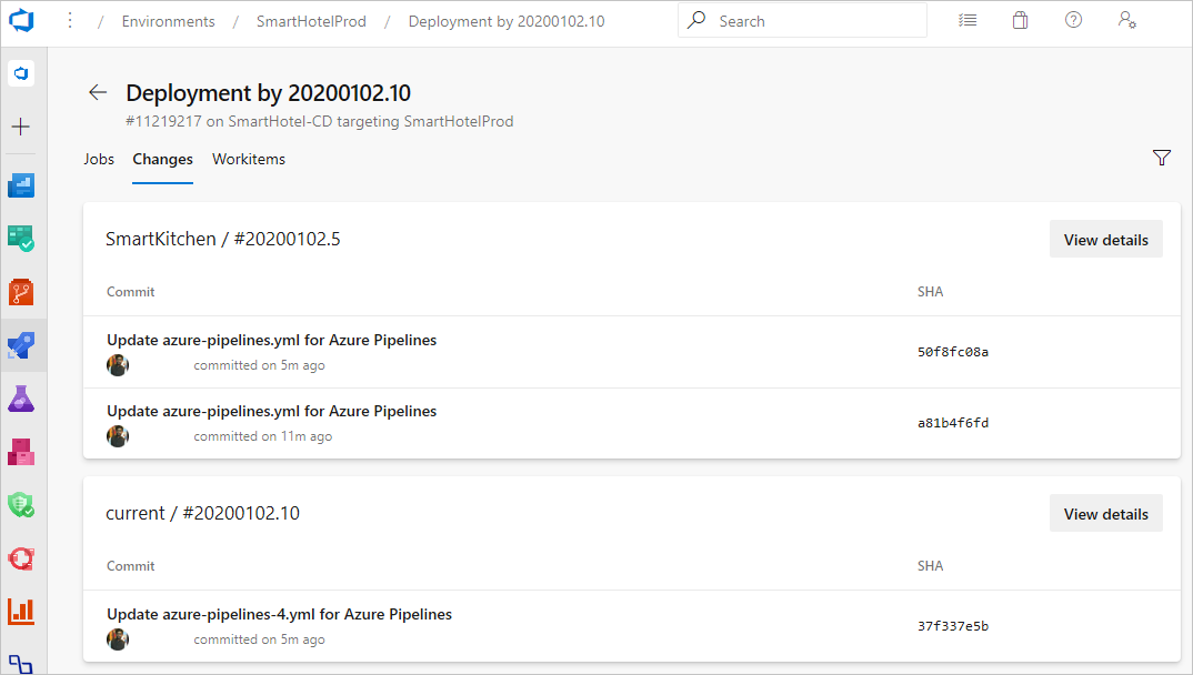 Screenshot che mostra i commit in un ambiente di sviluppo.