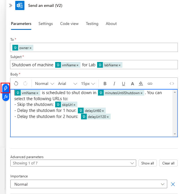 Screenshot che mostra un messaggio di e-mail di notifica di esempio.