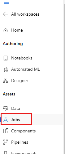 Screenshot che mostra l'elemento Jobs nel riquadro sinistro.