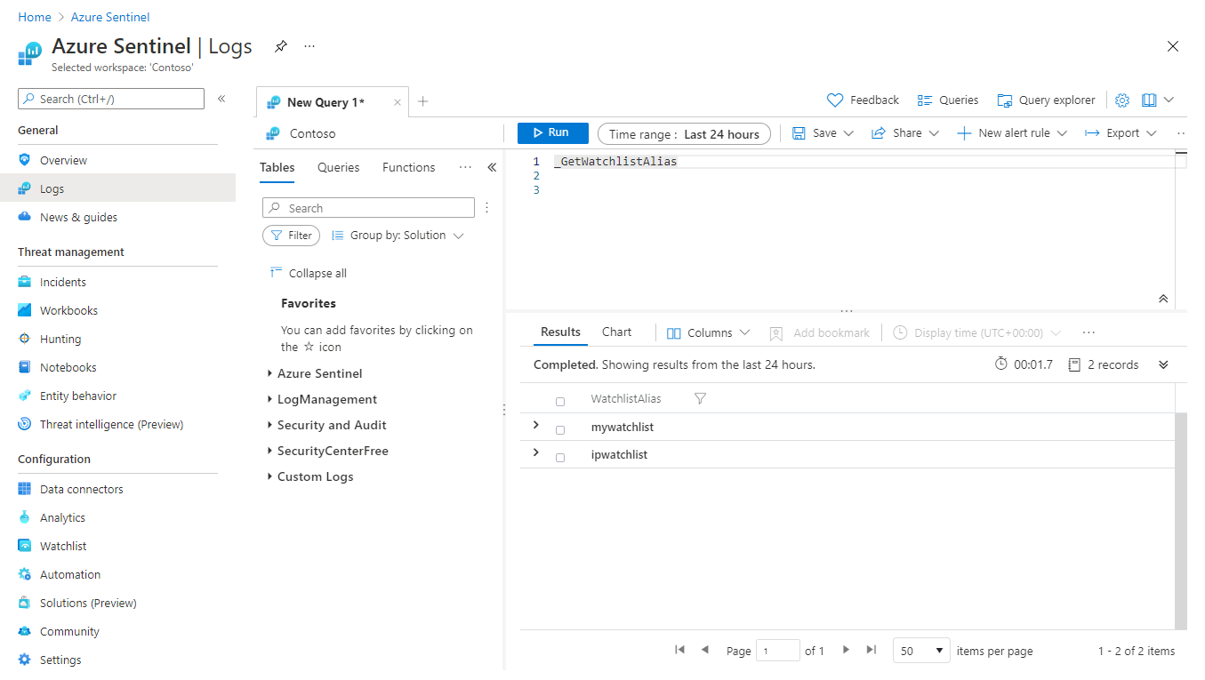 Screenshot che mostra un elenco di watchlist.