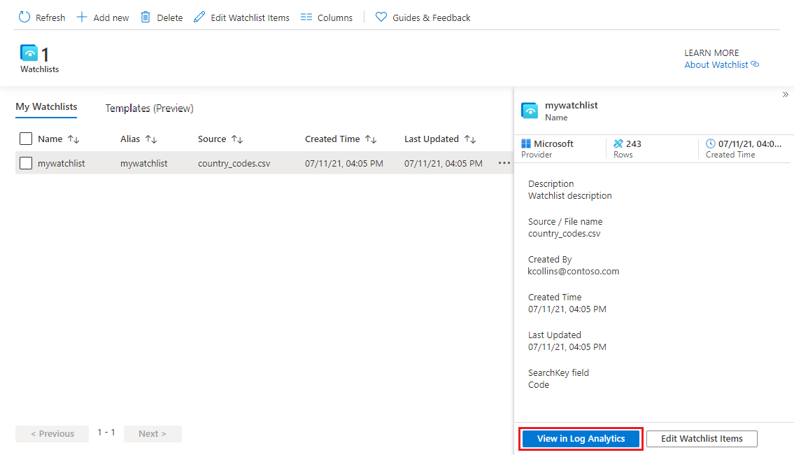 Screenshot che mostra come usare le liste di osservazione nelle query.