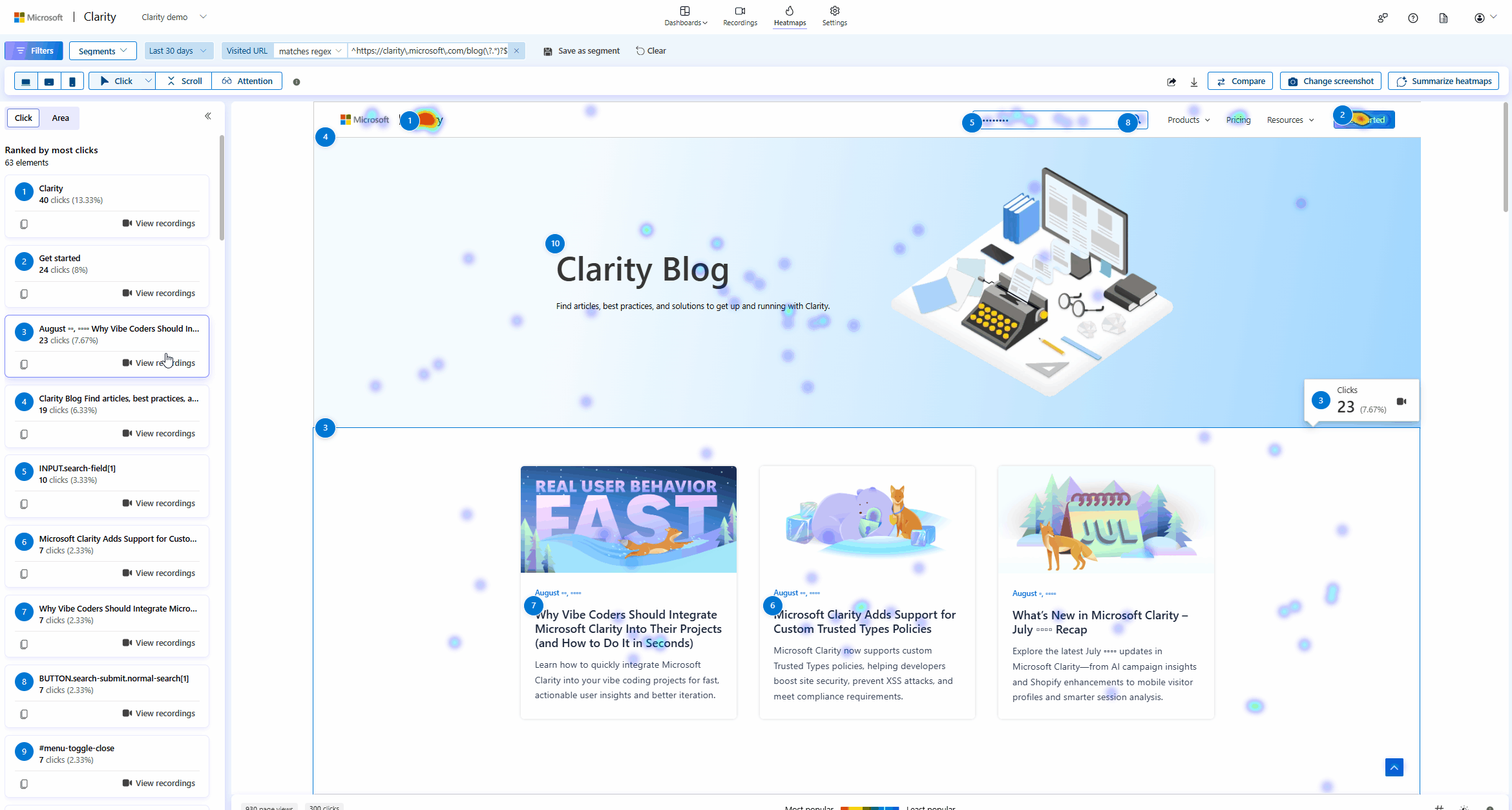See recordings where users clicked on this element.