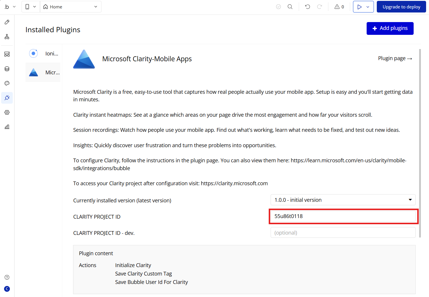 Paste clarity ID in Bubble.