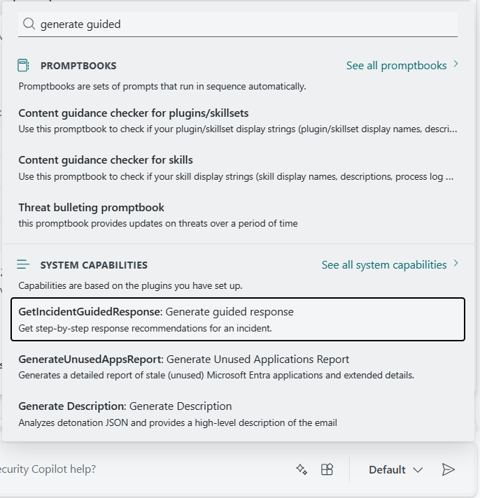 Screenshot che mostra l'elenco filtrato delle funzionalità di sistema per il plug-in Microsoft Defender XDR.