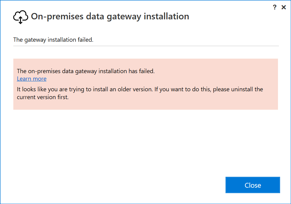 Screenshot del messaggio che indica che la versione dell'aggiornamento è più vecchia di quella installata.