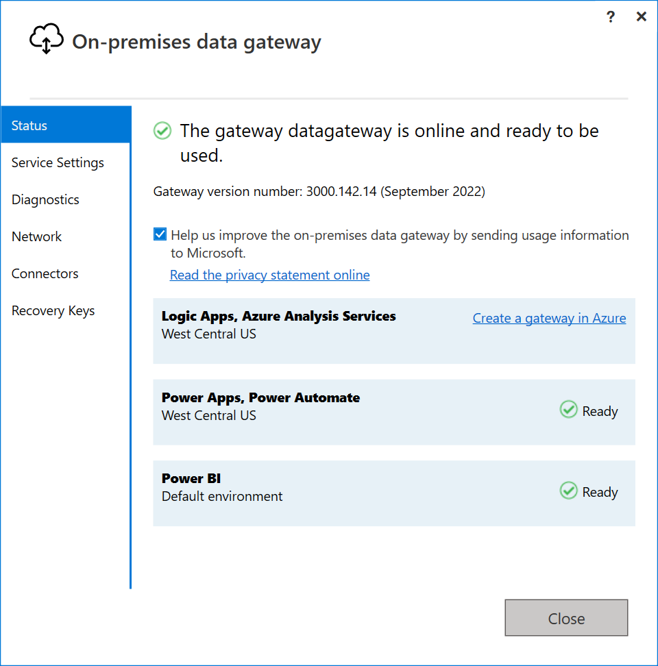 Screenshot dell'app gateway al termine dell'aggiornamento del gateway.