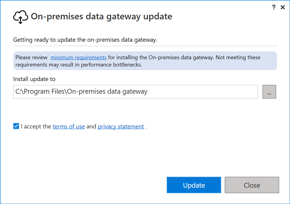 Screenshot della finestra Preparazione per l'aggiornamento.