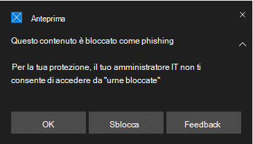 Mostra una notifica di avviso del contenuto di phishing di protezione della rete.