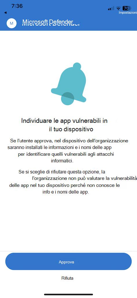 Screenshot della schermata di privacy dell'utente finale.