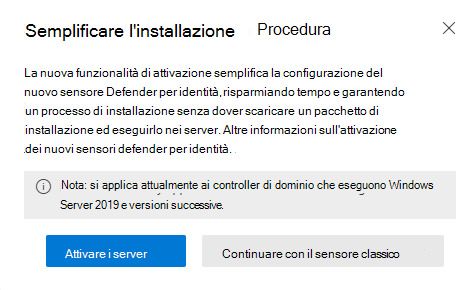 Screenshot che mostra come installare il sensore classico.