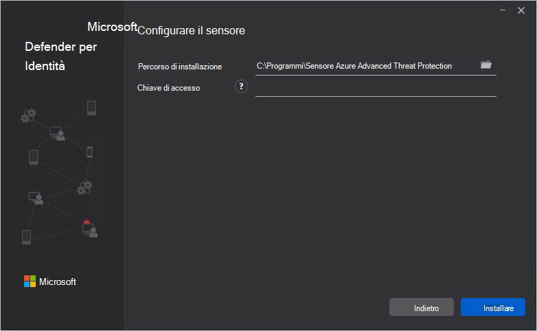 Screenshot della pagina della procedura guidata per la configurazione del sensore Defender per identità.