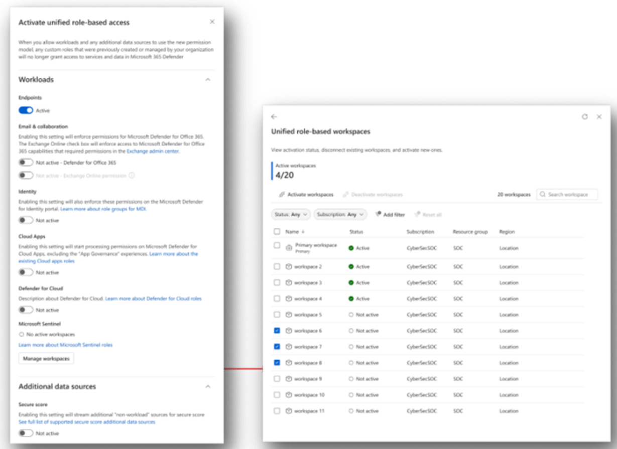 Screenshot della pagina in cui è possibile scegliere i carichi di lavoro da attivare.