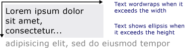 Testo visualizzato con wordwrap e puntini di sospensione.