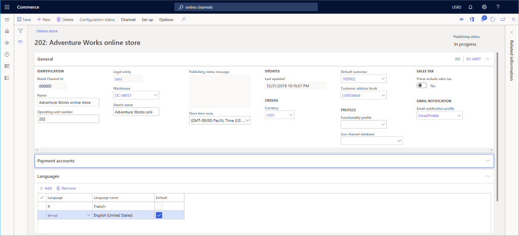 Screenshot di un canale online di esempio.