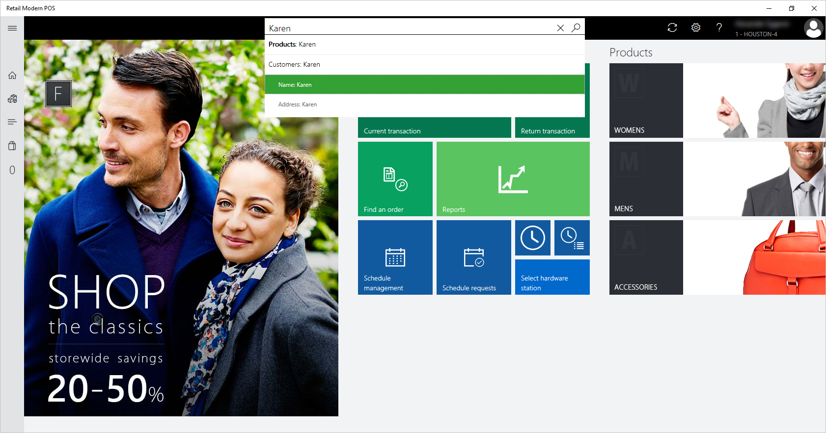Screenshot dei collegamenti di ricerca dei clienti in POS.