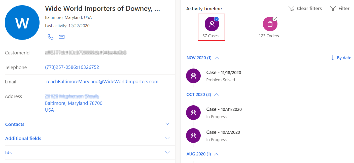 Filtrare le attività in base al tipo usando le icone.