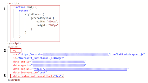 Screenshot del codice del widget di live chat personalizzato.