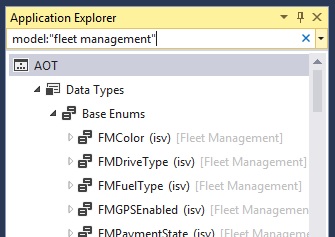 Searching for model in Application Explorer.