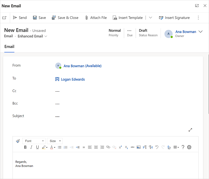 Finestra popup Messaggio e-mail avanzato