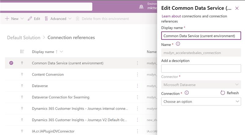 Screenshot dell'apertura di Common Data Services in Power Automate.