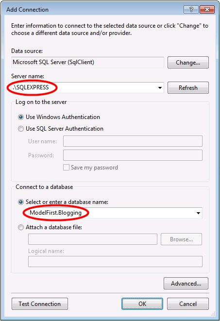 Connessione SQL Express MF