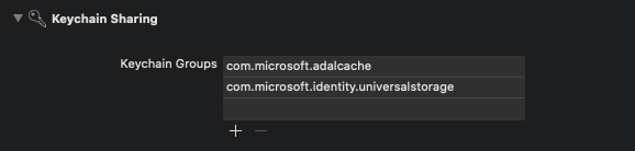 L'interfaccia utente di Xcode che mostra come configurare il gruppo del portachiavi.