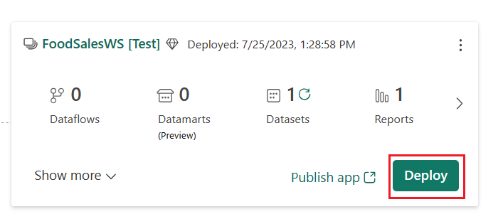 Screenshot della fase Deploy to production (Distribuisci nella fase di produzione).