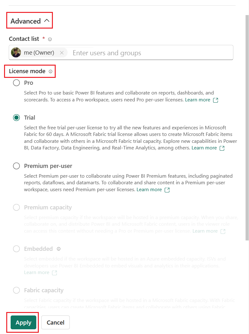 Screenshot della nuova area di lavoro con la modalità licenza.