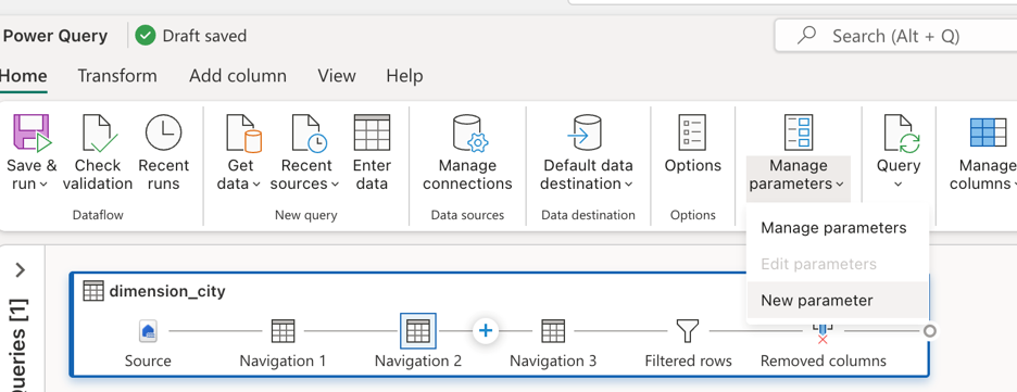 Screenshot dell'elemento nella scheda Home per creare un nuovo parametro.