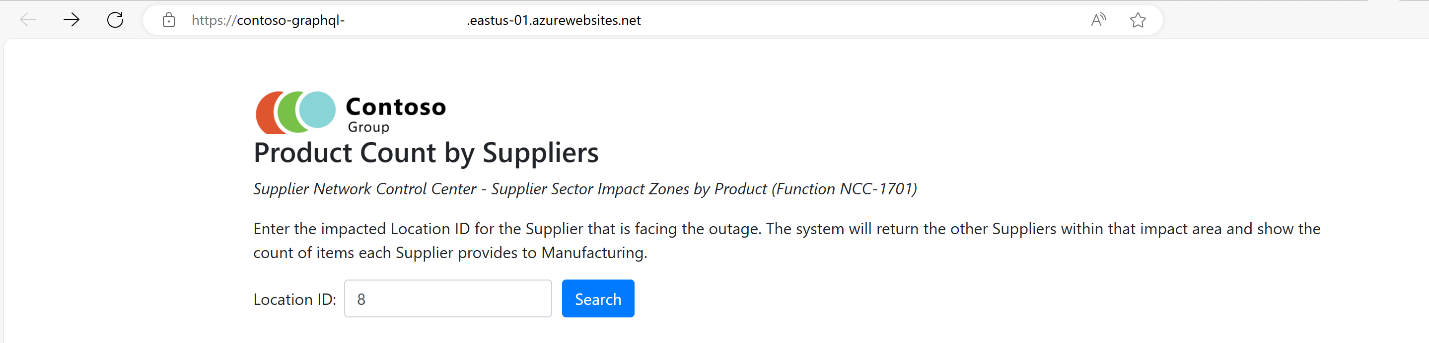 Screenshot di un Web browser che mostra l'app di esempio in Siti Web di Azure.