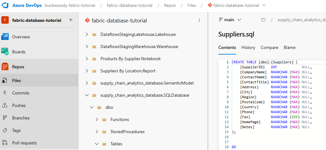 Screenshot che mostra la tabella Suppliers con un tipo di dati diverso per Fax.