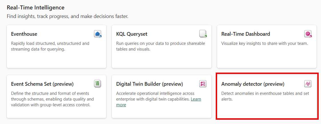 Screenshot del riquadro Crea con rilevamento delle anomalie selezionato.