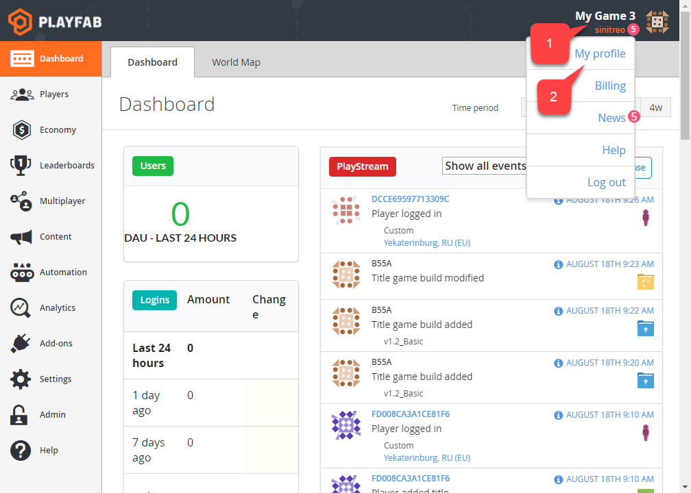 Game Manager - Dashboard - Open My Profile