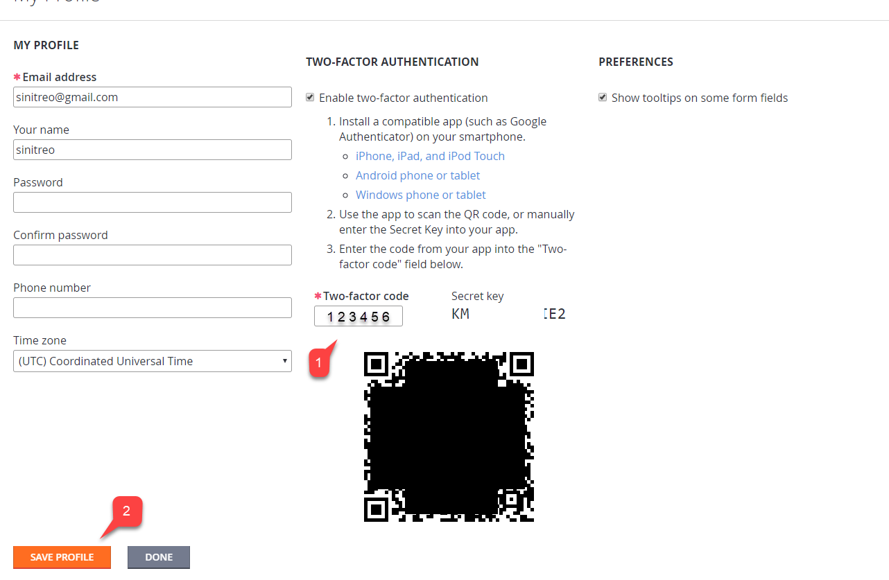 Game Manager - My Profile - Enter Two-factor code