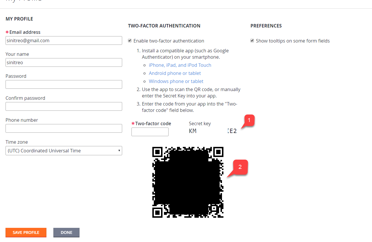 Game Manager - My Profile - Two-Factor Authentication