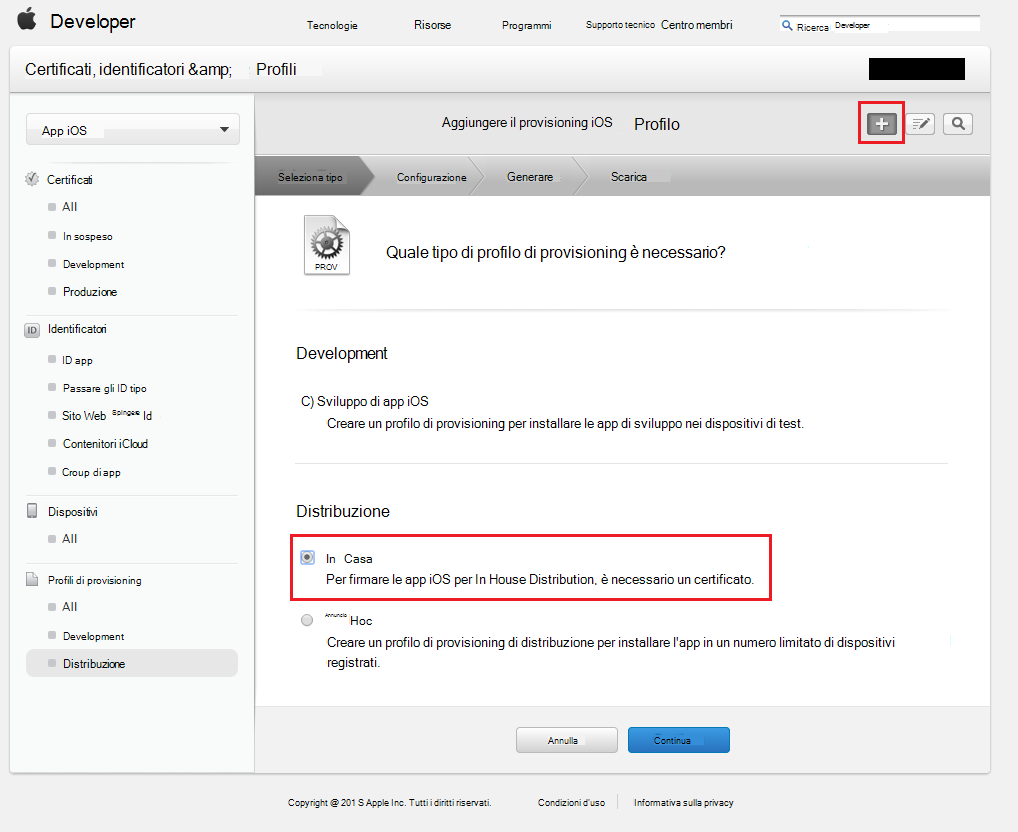 Selezionare il profilo di provisioning interno