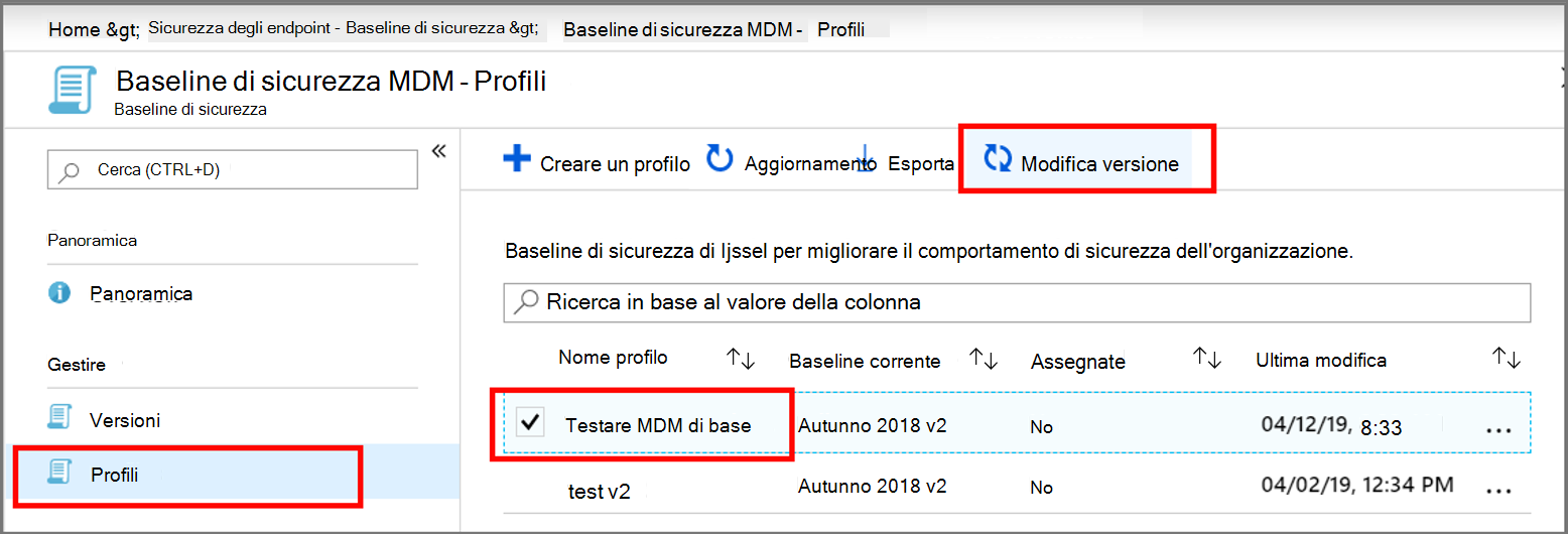 Cattura schermata che mostra la selezione di una linea di base.