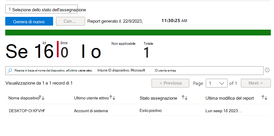 Immagine dei risultati del report stato assegnazione.